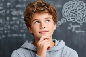 aluno pensando em contas matematicas
